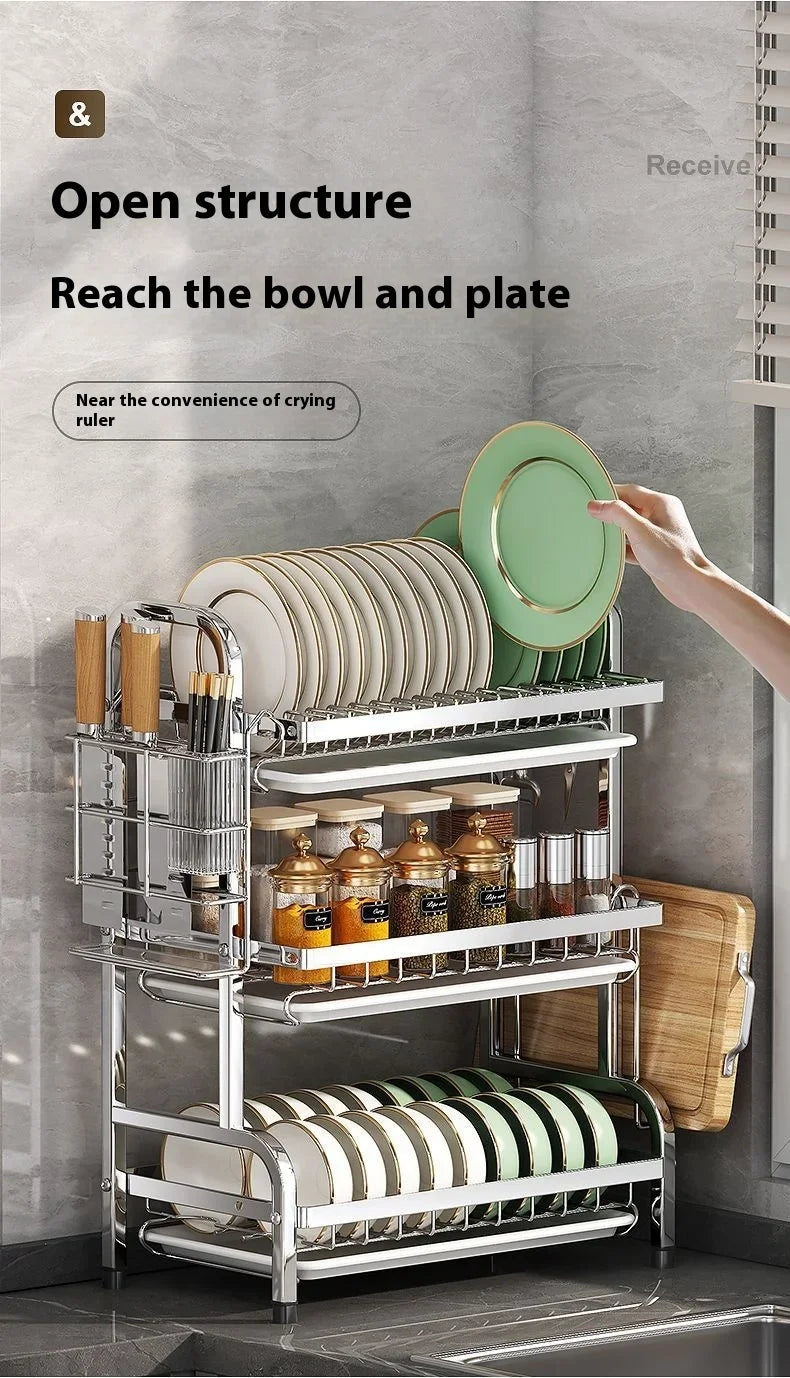 Dish Drying Rack Cutlery Holder Drain Tray Cutlery
