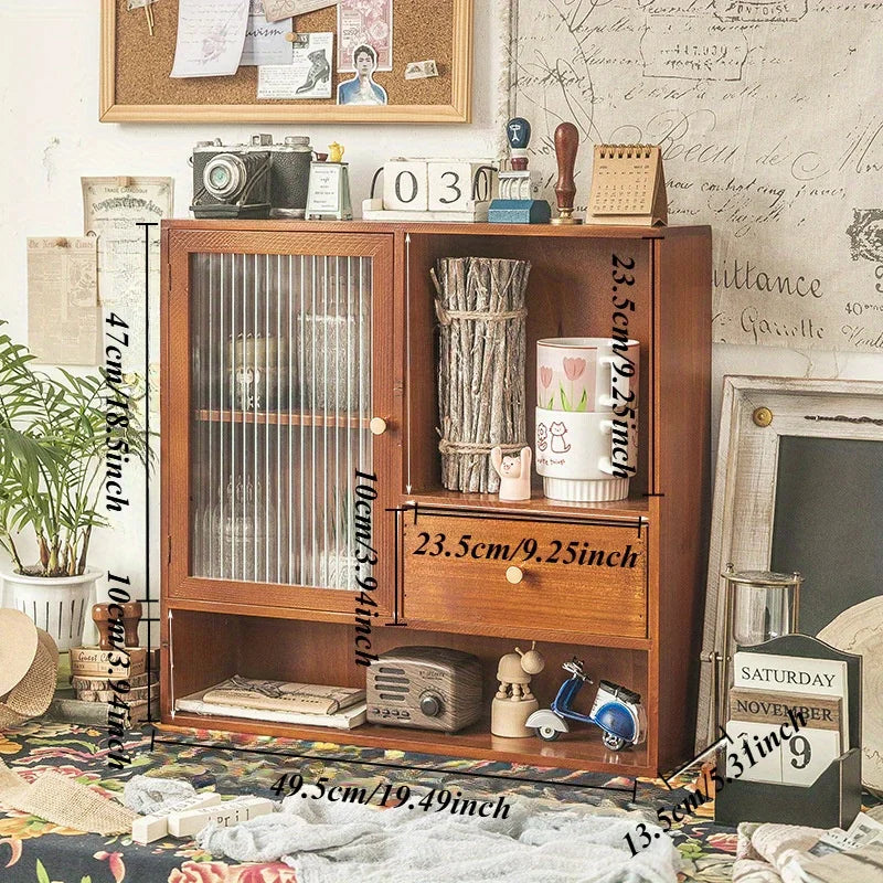 Retro Tabletop Display Cabinet - 3-Tier Glass &