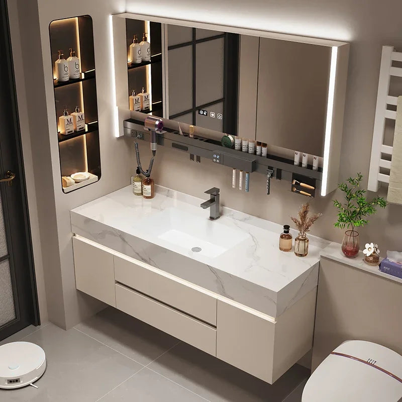 Partitions Storage Bathroom Cabinet Organizer Mirror Wall Shelves