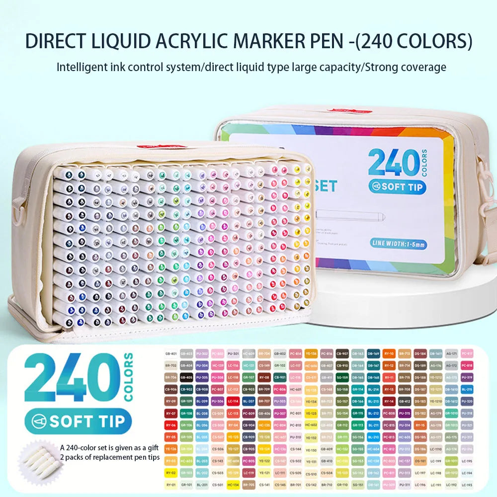 96/192/240 Colors Direct Liquid Acrylic Paint Brush Marker