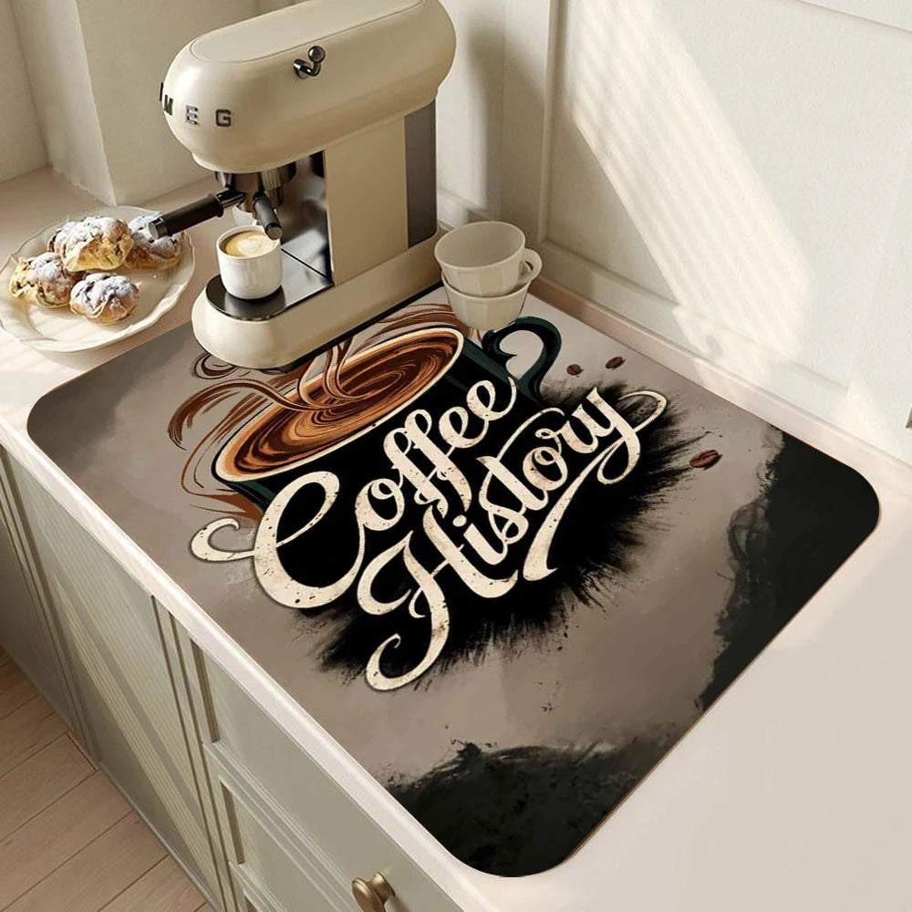Coffee Bar Mat Rubber Dish Drying Mat Counter