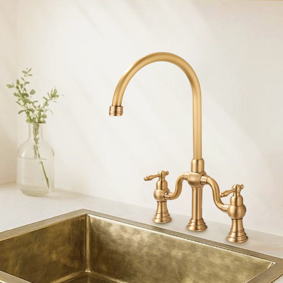 Vintage Bridge Antique Faucet Basin Solid Brass Double-Handle