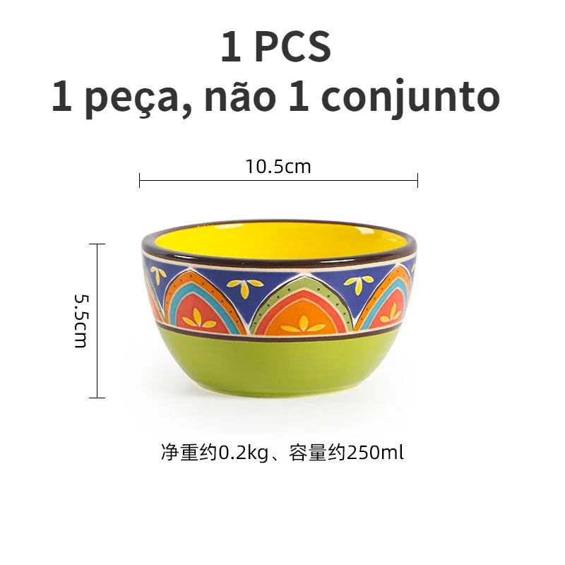1pcs Ceramic Tableware Bohemian Flat Dinner Plate Western