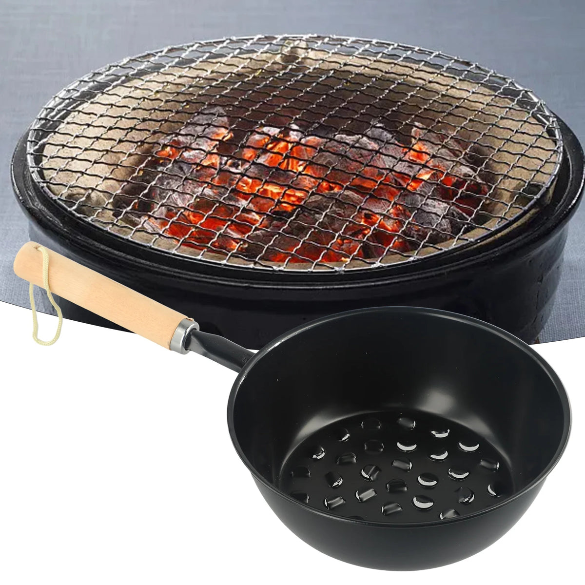 Charcoal Brazier Outdoor Camping Barbecue Brazier Wooden Handle