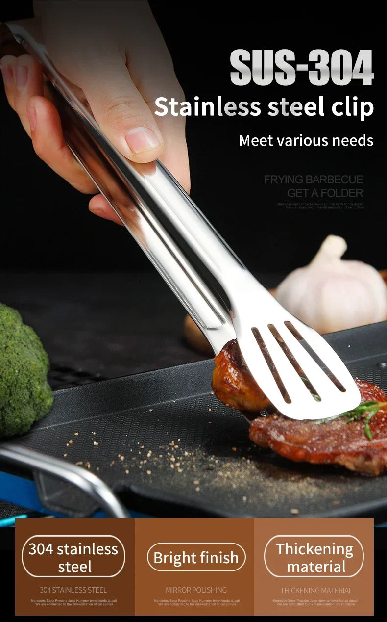 304 Stainless Steel Food Tongs Bbq Non Slip
