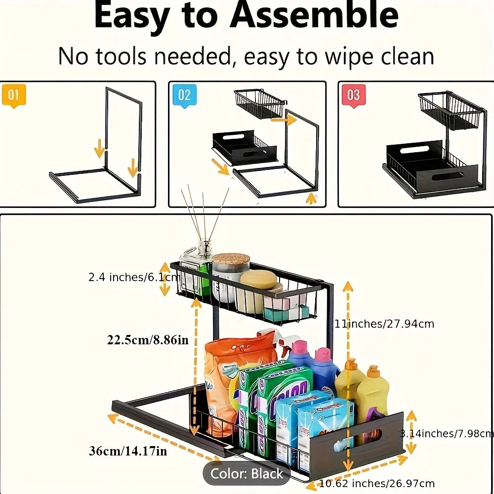 Pull Out Organizer Shelf Tier Storage Rack Large