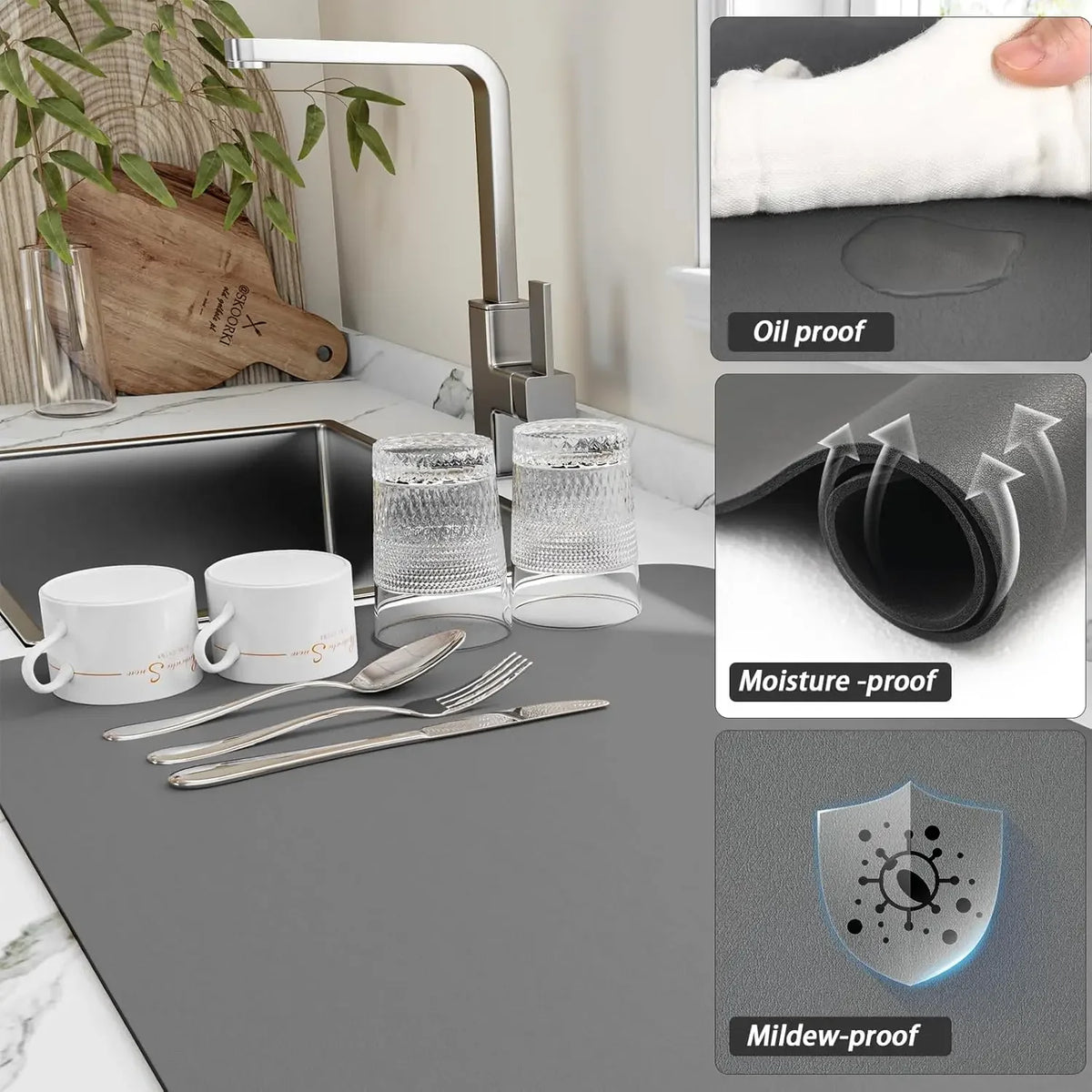 Dish Drying Mat Counter Absorbent Coffee Bar Mat