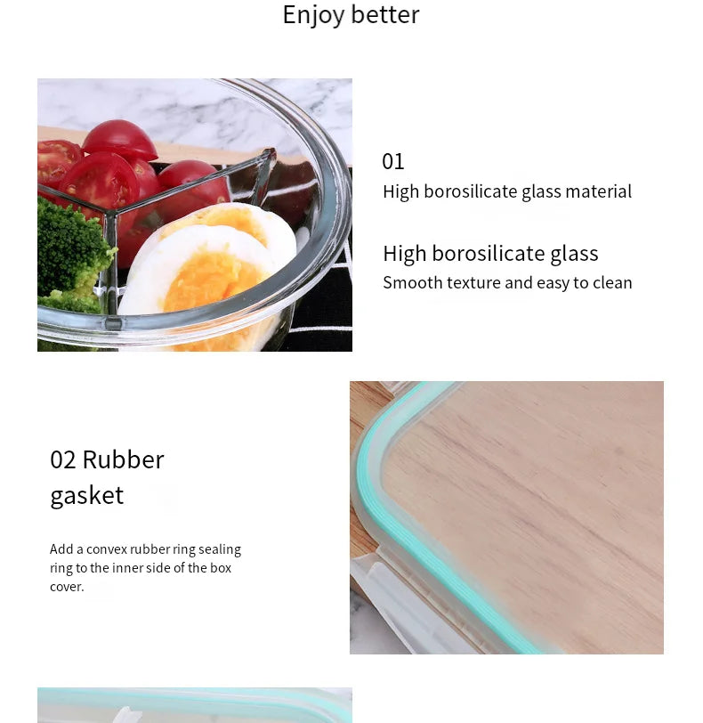 Transparent Glass Food Storage Container Heat Resistant Microwave