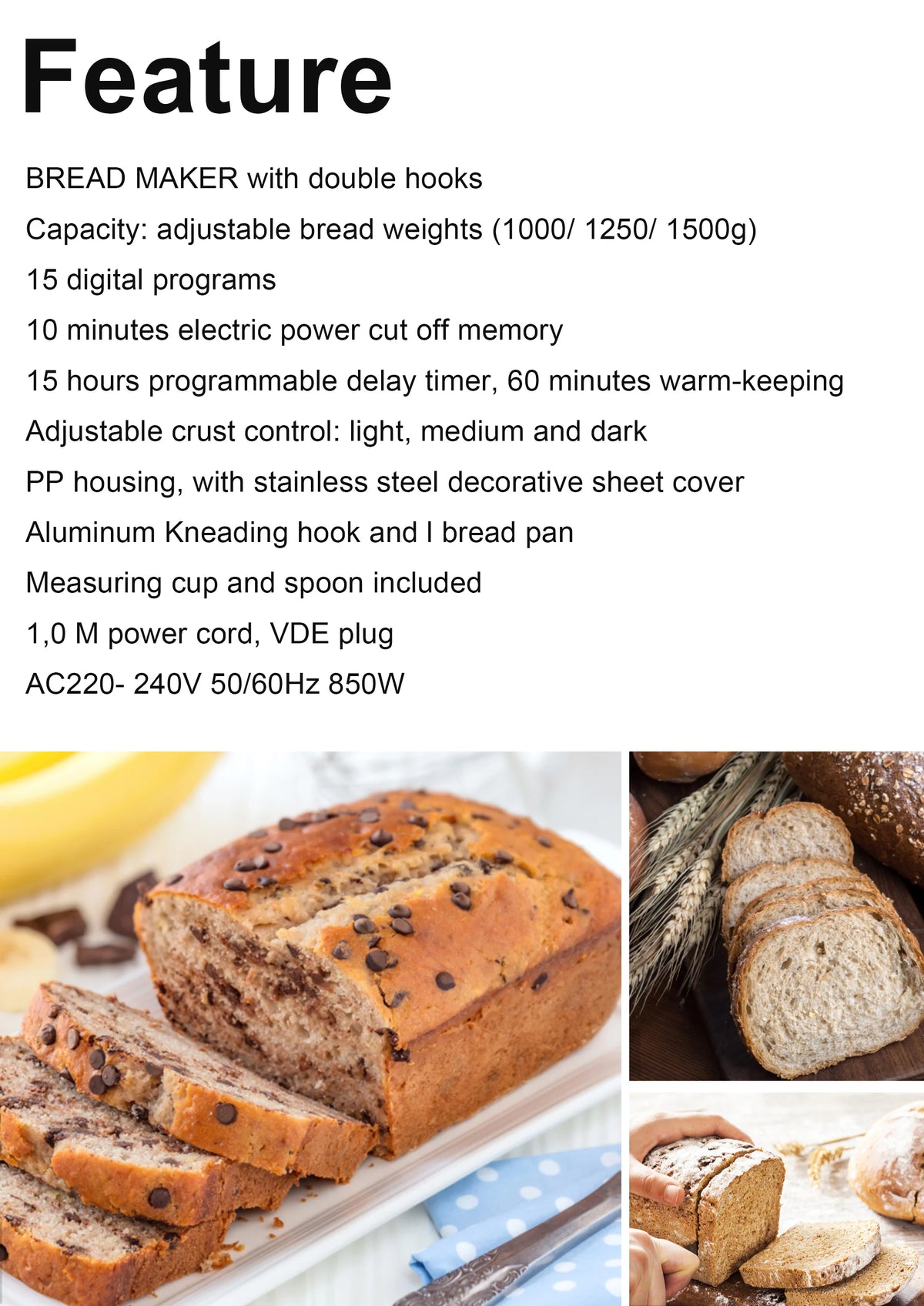 5kg Automatic Bread Machine 850w Programmable Bread Maker