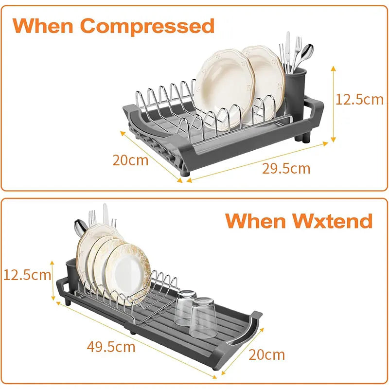 Expandable Dish Drying Rack Cutlery Holder Rust-Resistant Dish
