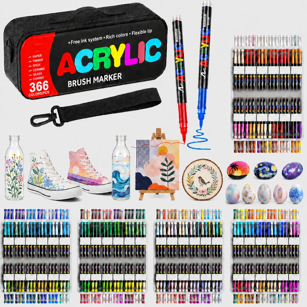 12-366 Colors Acrylic Paint Markers Quick Dry Brush