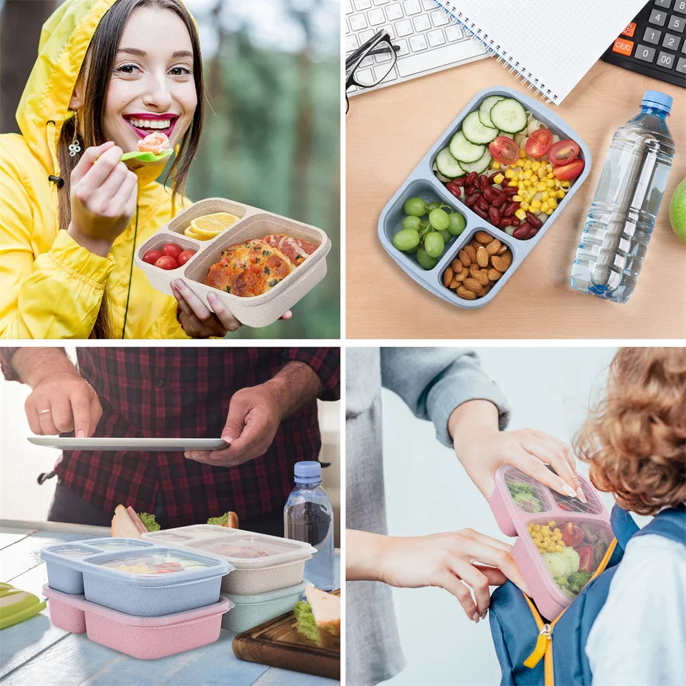 1/4pack Bento Lunch Box Compartment Food Storage Containers