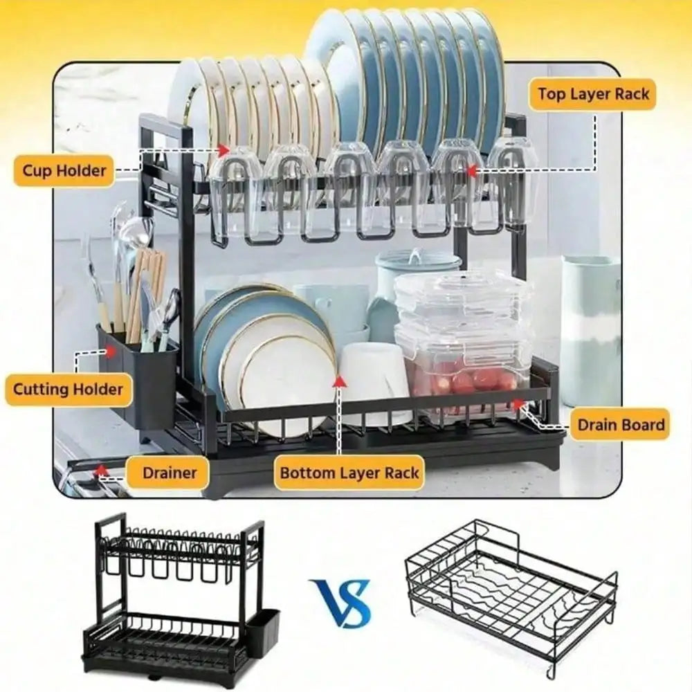 2-Tier Stainless Steel Dish Drying Rack Drainboard Rustproof