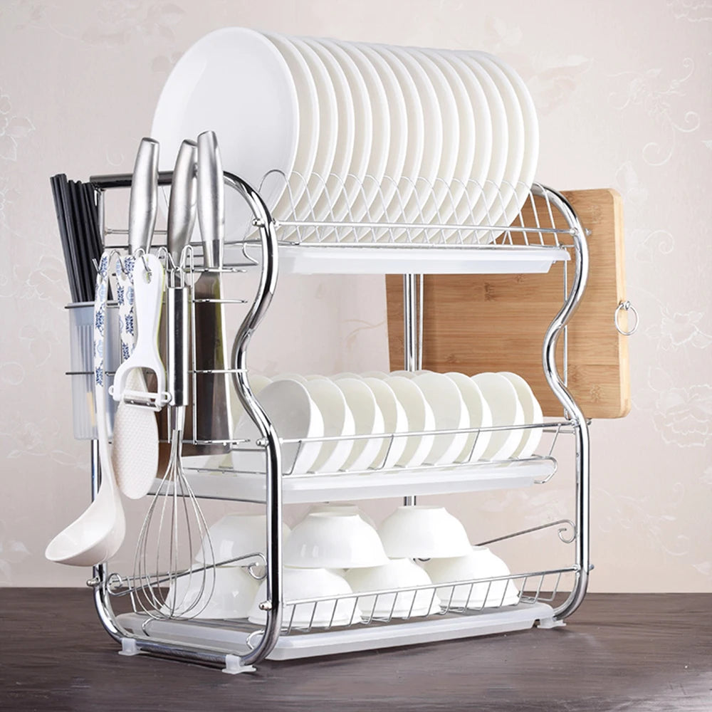 3-Tier Dish Rack Multi-Functional Supplies Storage Rack Large