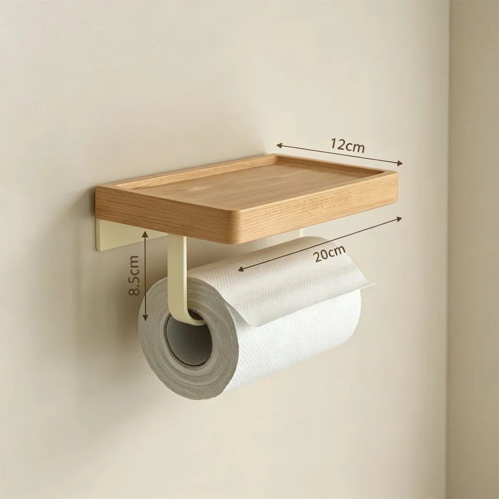 White Walnut Wood Bathroom Hardware Towel Rack Organizer