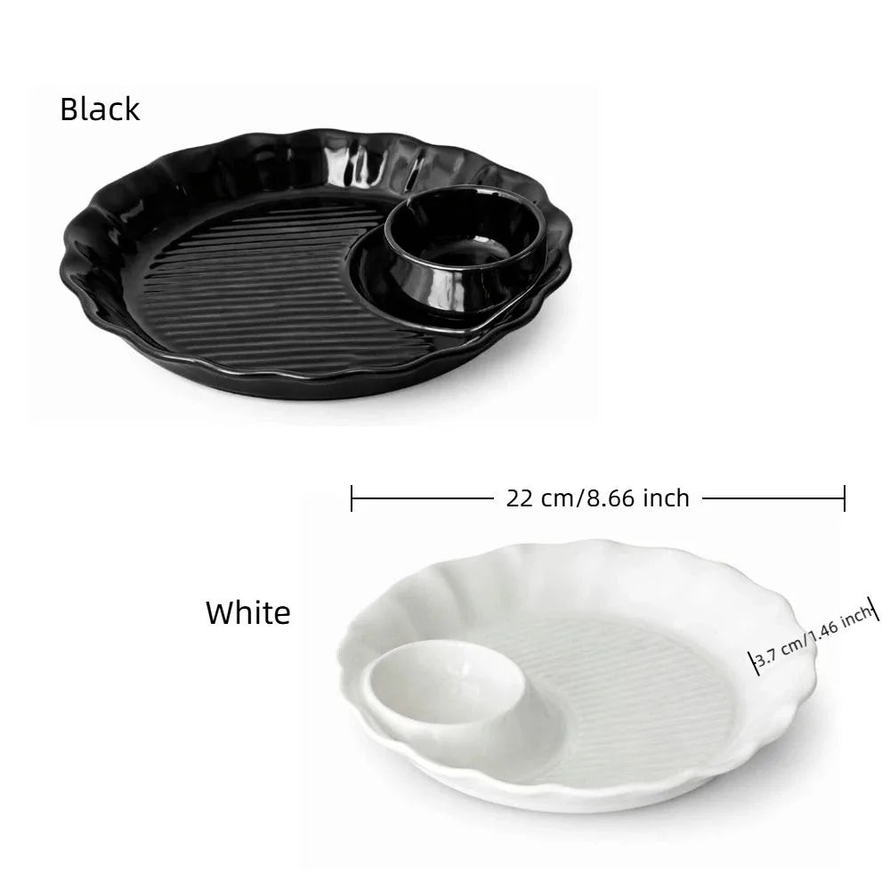 Minimalist Round Ceramic Dumpling Dishes Thicken Ruched Hem