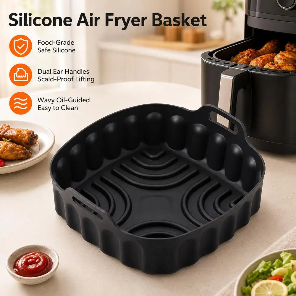 25cm Square Air Fryer Silicone Liner Cream Reusable