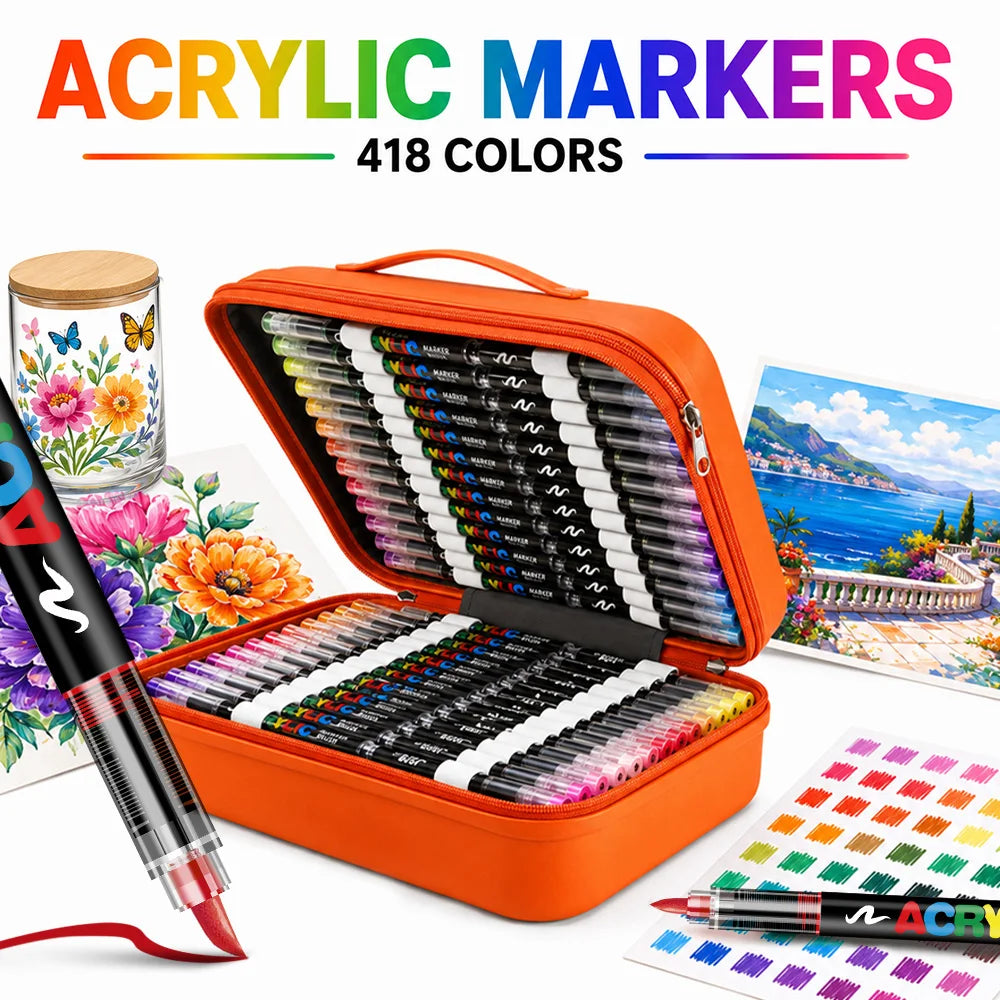 418 Colors Acrylic Markers Brush Tip Illustration Design