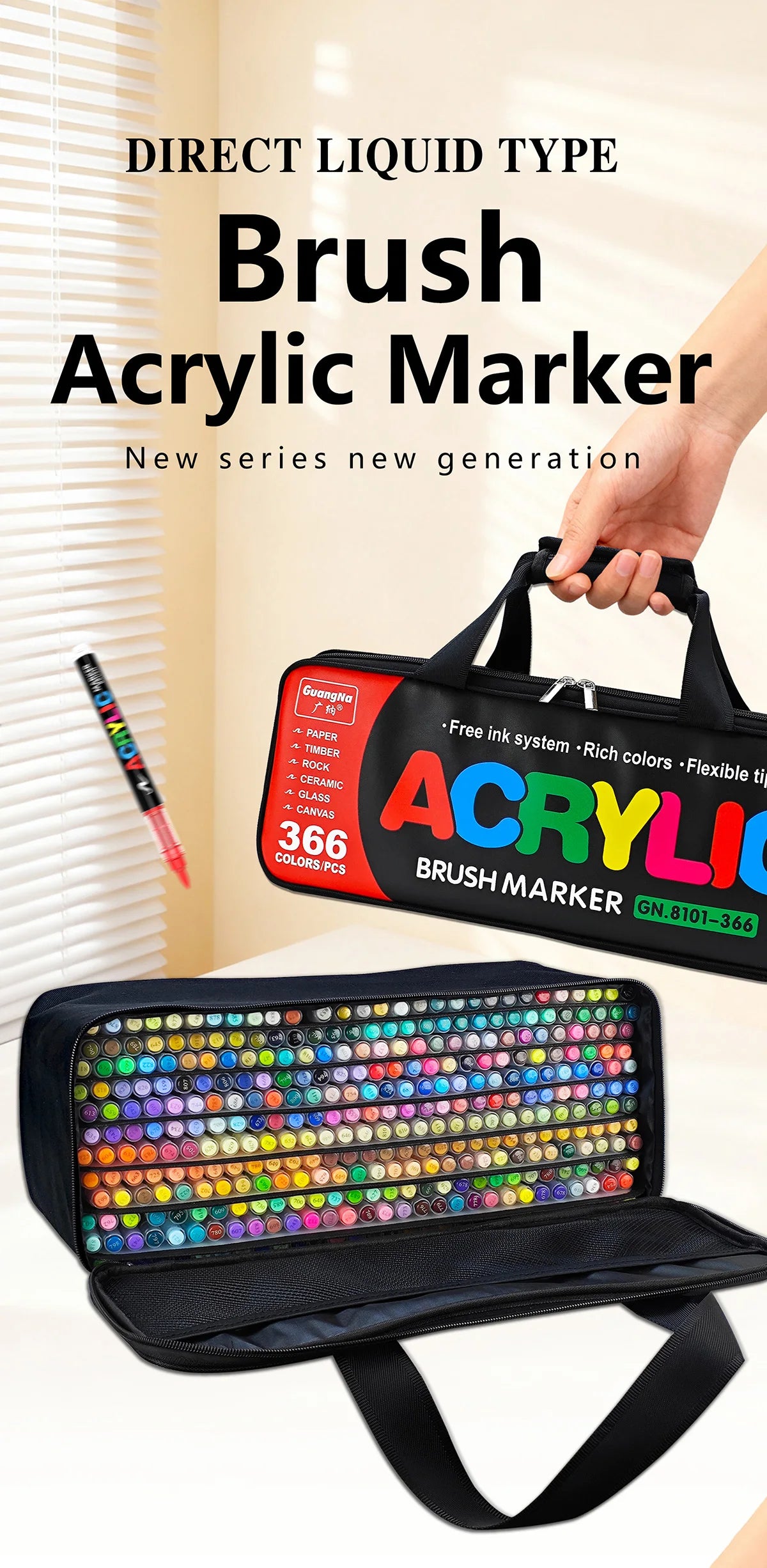 Gn 366 Colors Acrylic Paint Pens Markers Brush