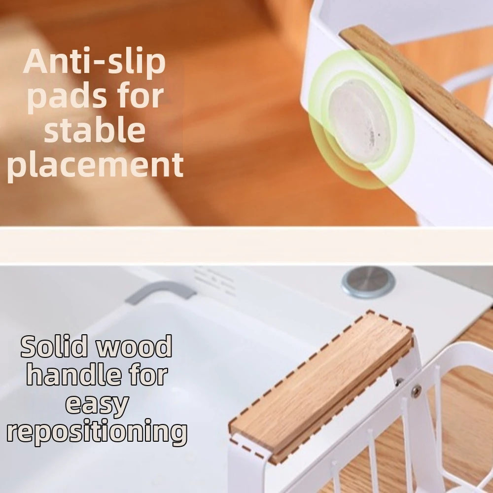 Detachable Dish Rack Wooden Handle Metal Frame Organizer