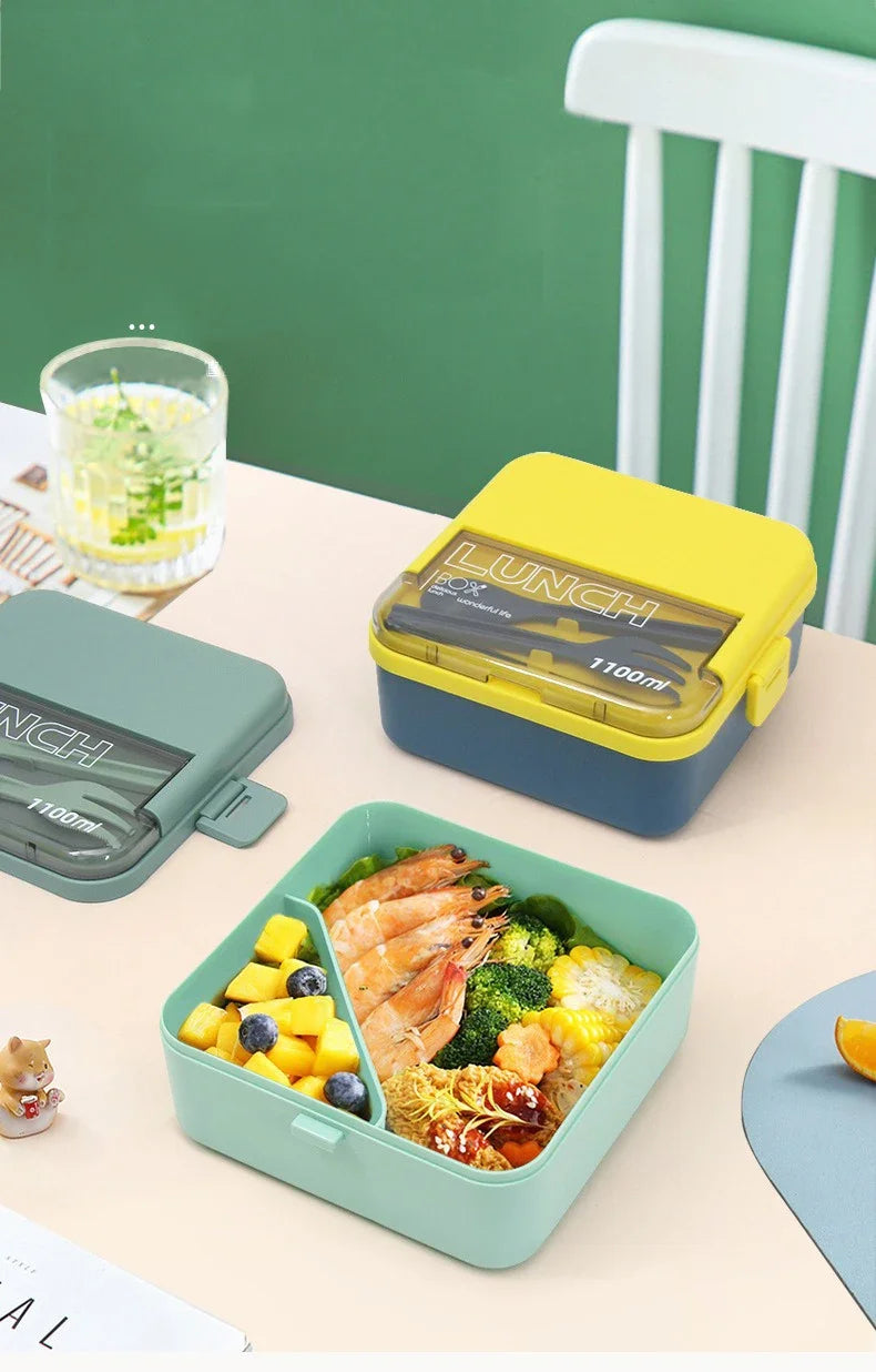 Justinlau 1100/1800ml Layer Compartment Lunch Box Kids Fork