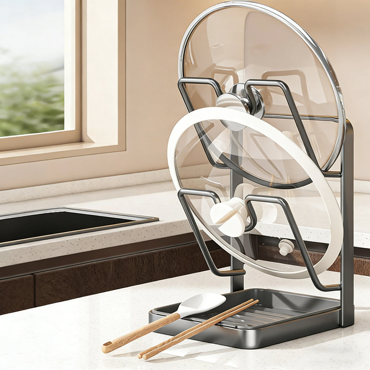 Pot Lid Storage Rack U-Shaped Slots Countertop Rack