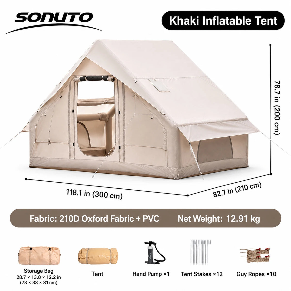 Sonuto 3m Air Tent 4-6 Person Stove Jack