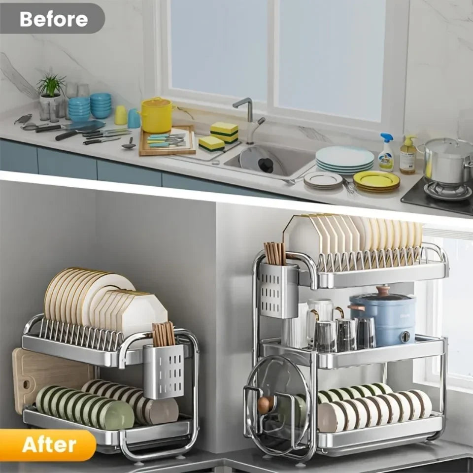 Dish Drying Rack Rustproof Big-Capacity Bowl Storage Shelf
