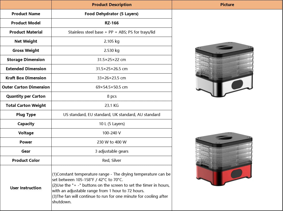 Cross-Border Food Dehydrator 8-Layer Large-Capacity Smart Food