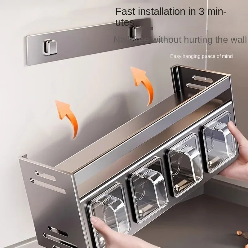 Stainless Steel Spice Rack Wall-Mounted Multi-Functional Spice