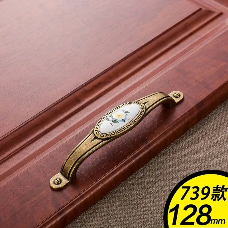 European Green Flower Ceramic Handles Cabinet Storage Dressers