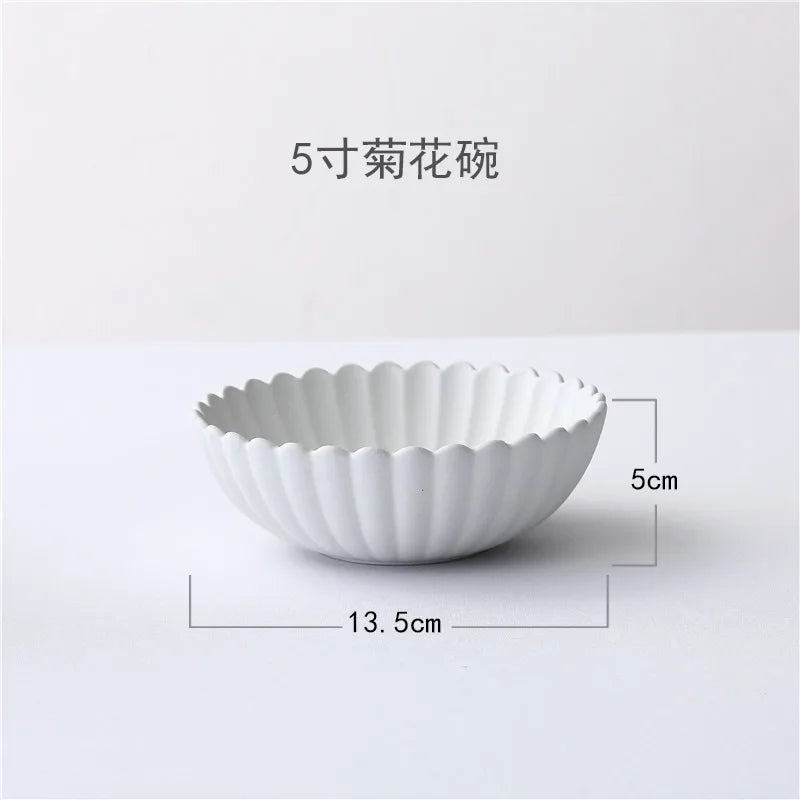Japanese Style Chrysanthemum Ceramic Dinner Plate Rice Salad
