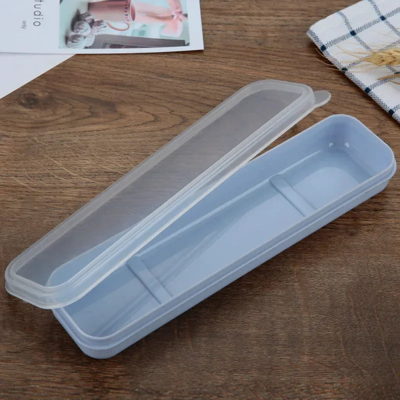 Travel Tableware Storage Box Transparent Cover Utensil Organizer