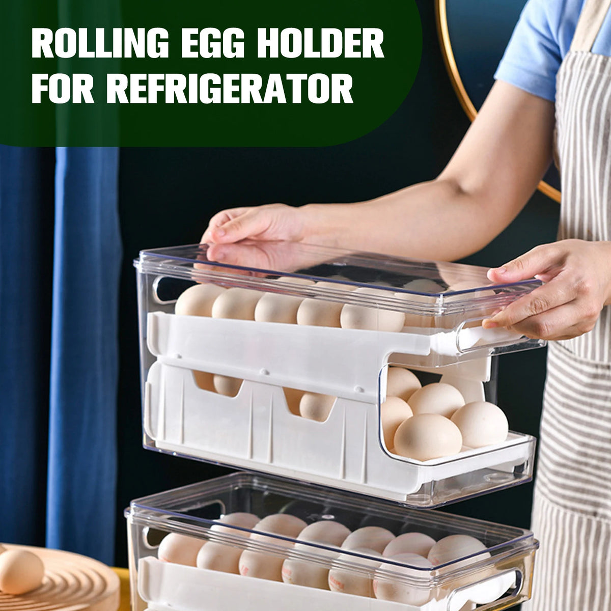 Auto Rolling Egg Holder Refrigerator 2-Layer 24 Egg