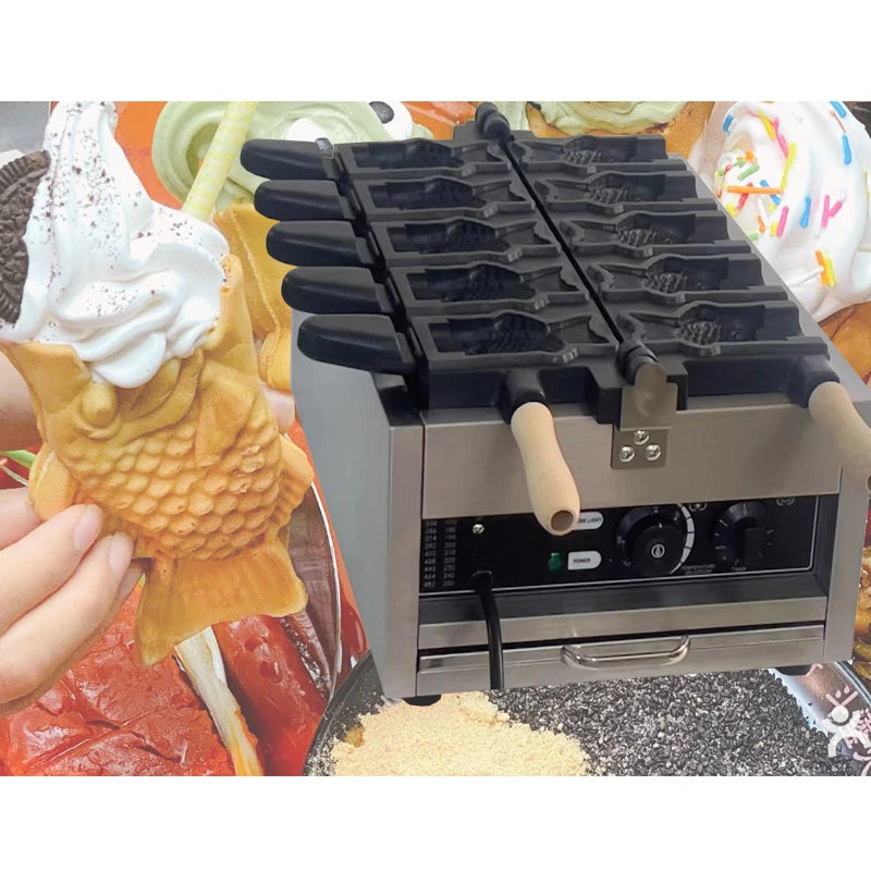 5pcs Ice Cream Taiyaki Machine Commercial Electric Fish