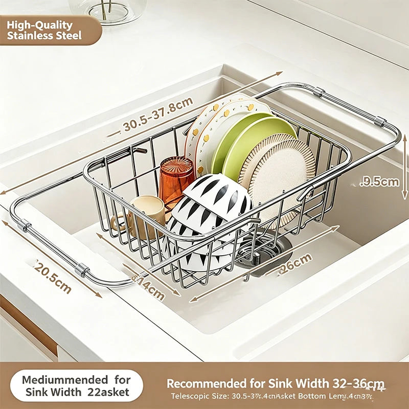 Adjustable Stainless Steel Sink Drain Basket Expandable Over