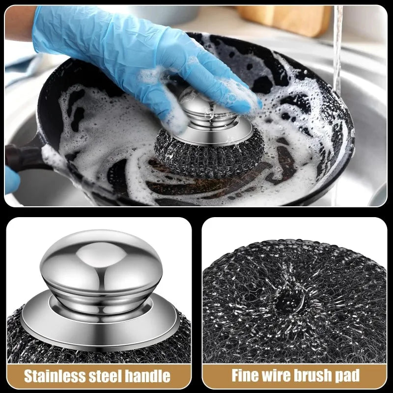 Stainless Steel Pot Brush Handle Robust Metal Ball