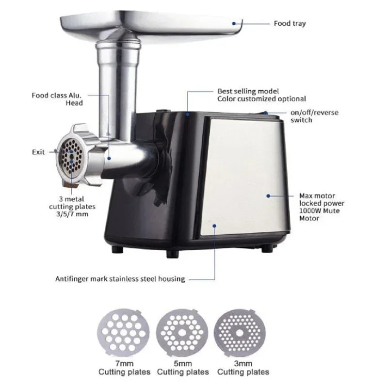Stainless Electric Meat Grinder 1000w Sausage Stuffer Meat