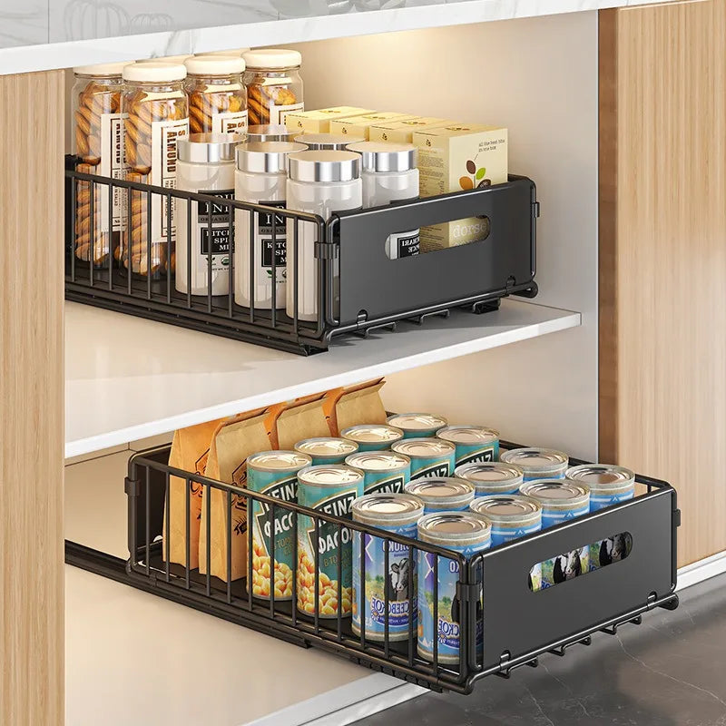 Non Perforated Folding Cabinet Pull-Out Basket Snack Storage