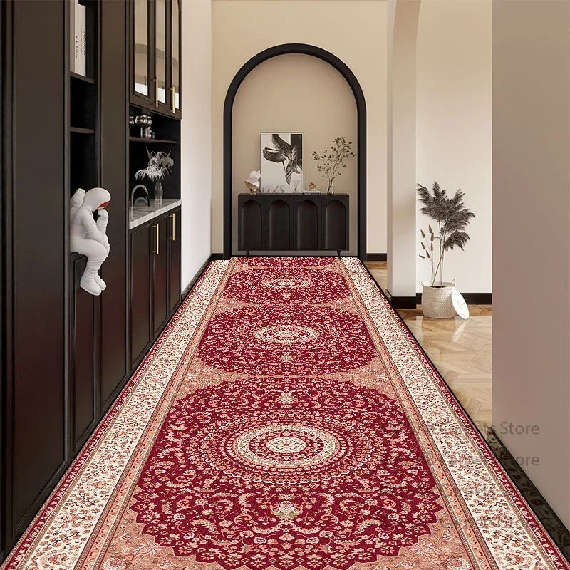 Bohemian Red Long Corridor Carpet Luxury Persia Decoration