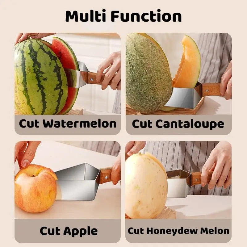 Watermelon Slicer Cut Pieces Stainless Steel Wooden-Handled Knife
