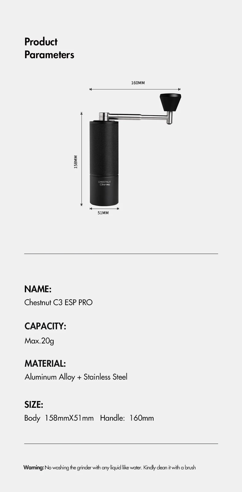 Timemore Chestnut C3esp Pro Coffee Grinder Capacity 25g