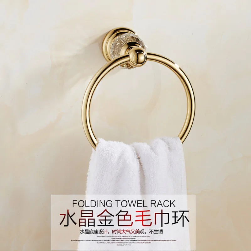 Shower Shelf Toilet Paper Holder Golden Crystal Wall