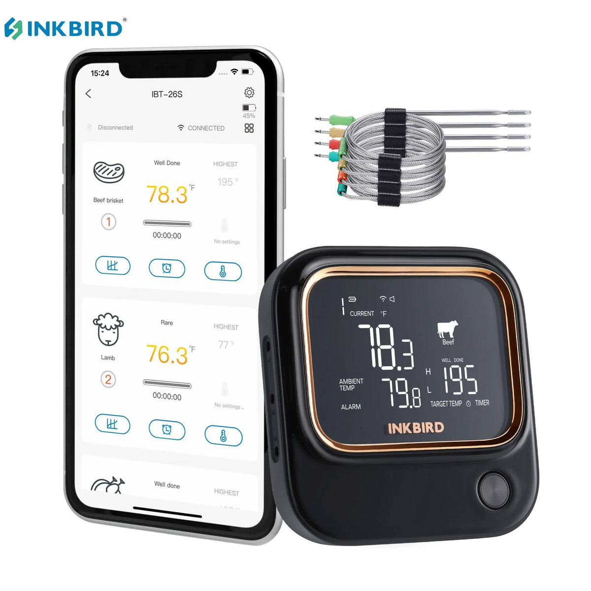 Inkbird Ibt-26s Wireless Meat Thermometer Wifi Digital Grill