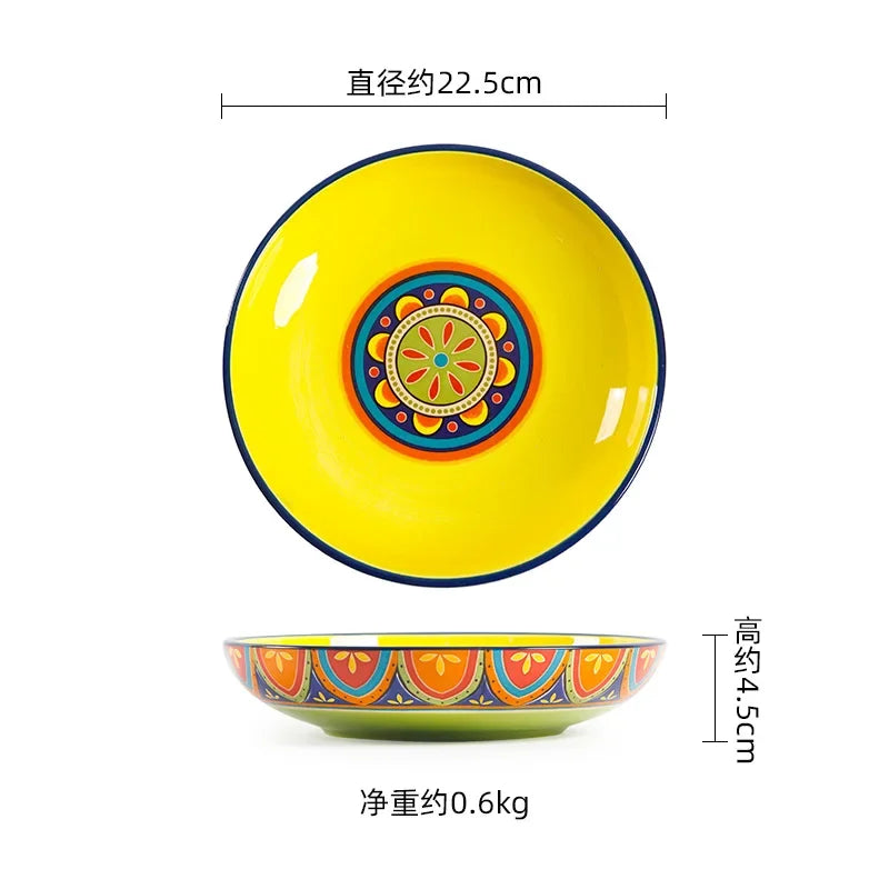1pcs Ceramic Tableware Bohemian Flat Dinner Plate Western