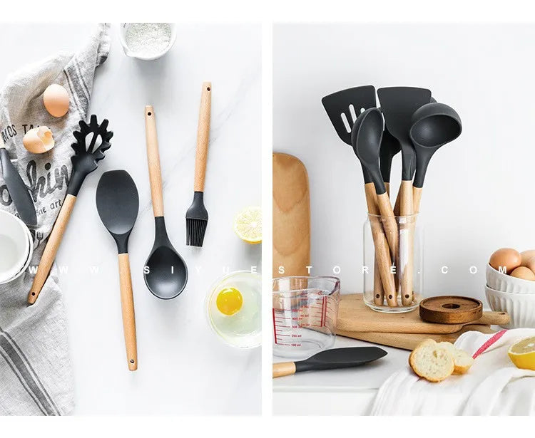 12pcs Silicone Cookware Cooking Baking Tableware Silicone Shovel