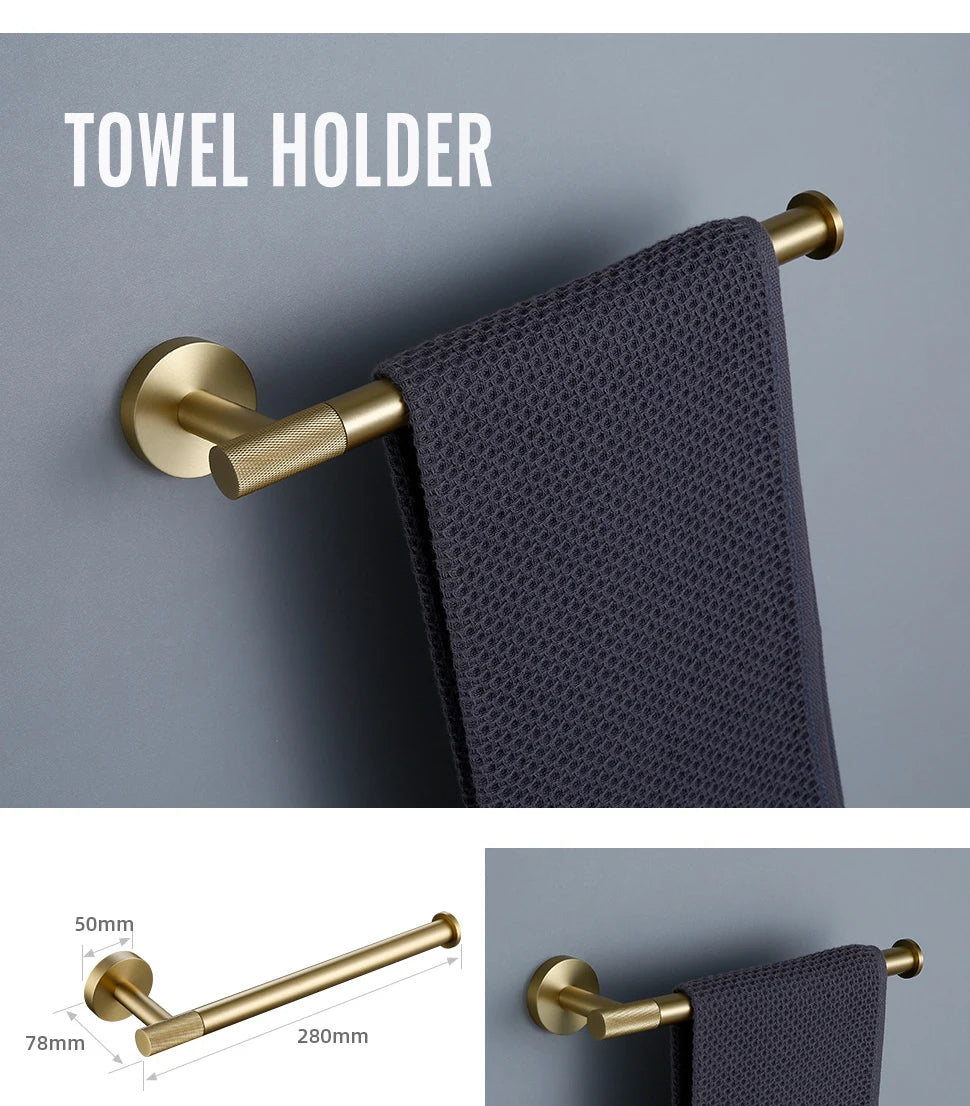 Brushed Gold Towel Rack Knurled Towel Bar Robe