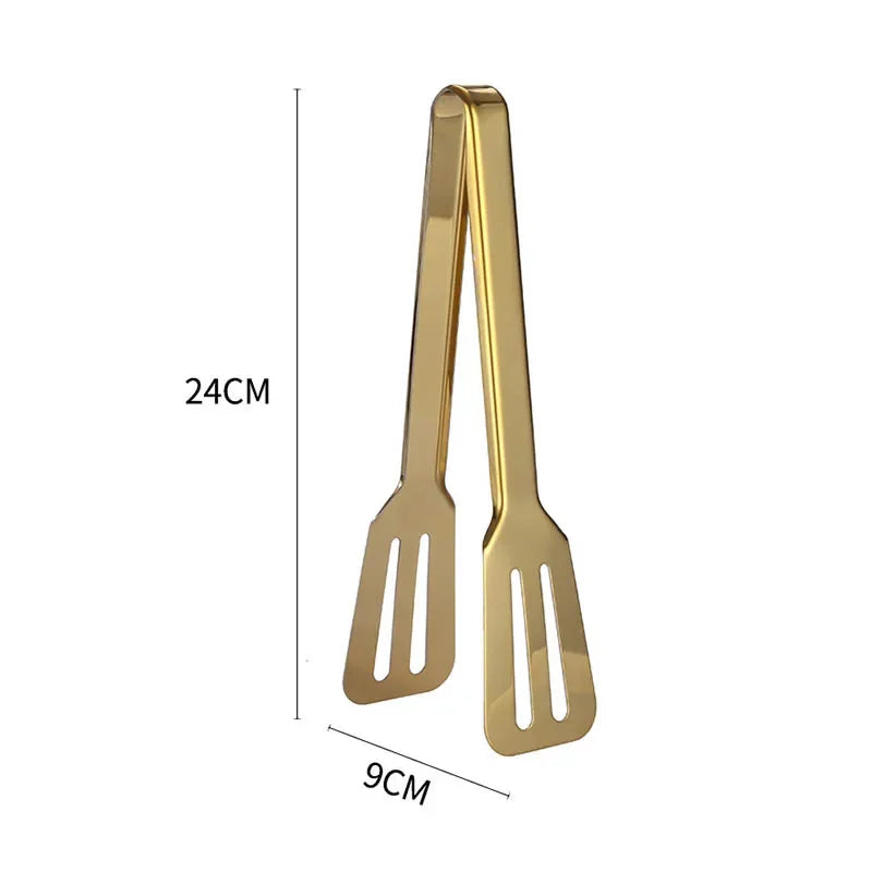 1pc Golden Stainless Steel Food Tong Bbq Clip