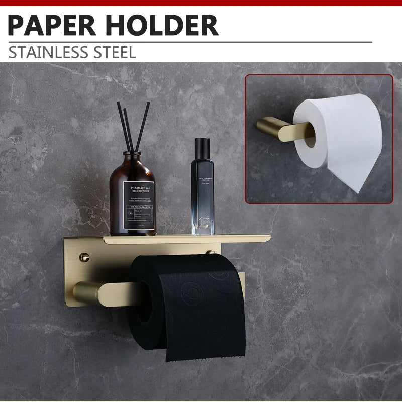 Brushed Gold Towel Ring Holder Bar Rack Brush/Paper