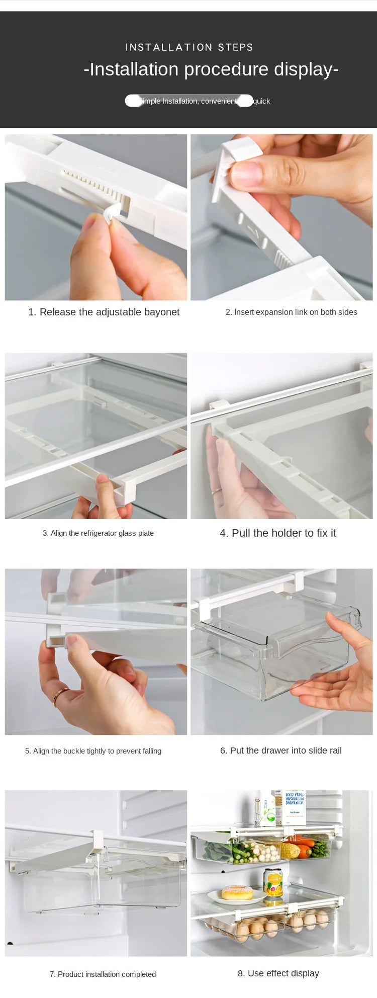 Fridge Organizer Fruit Egg Refrigerator Storage Rack Under-Shelf